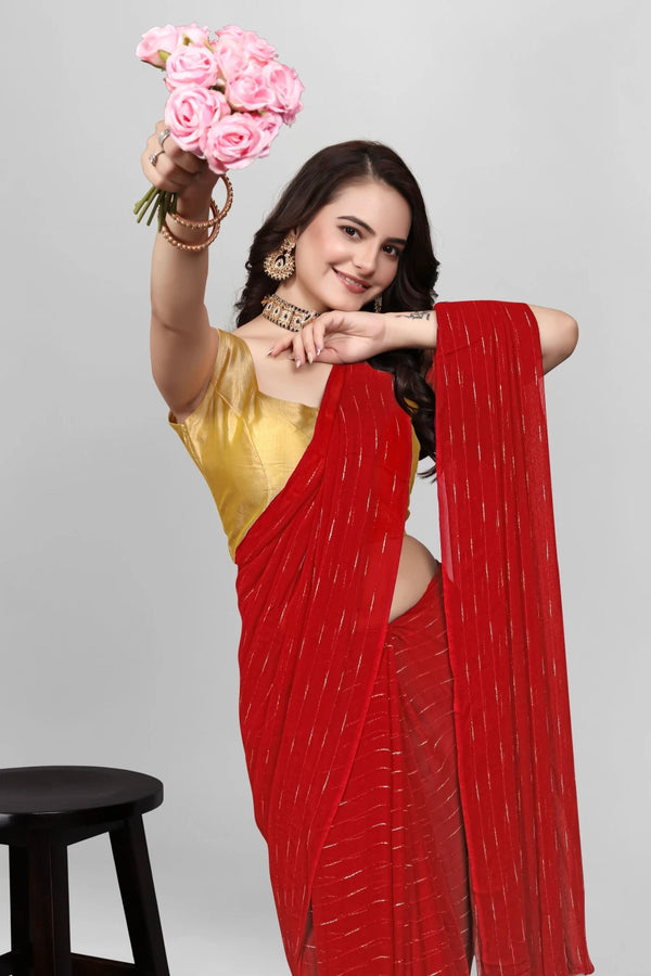 Elegant Solid Viscose Saree - Red