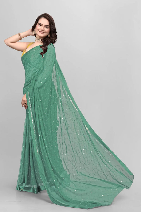 Sequined Embroidery Saree for a Glamorous Touch-Sea Green