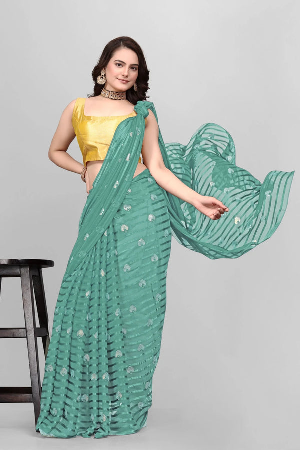 Elegant Partyware Viscose Saree-sea Green